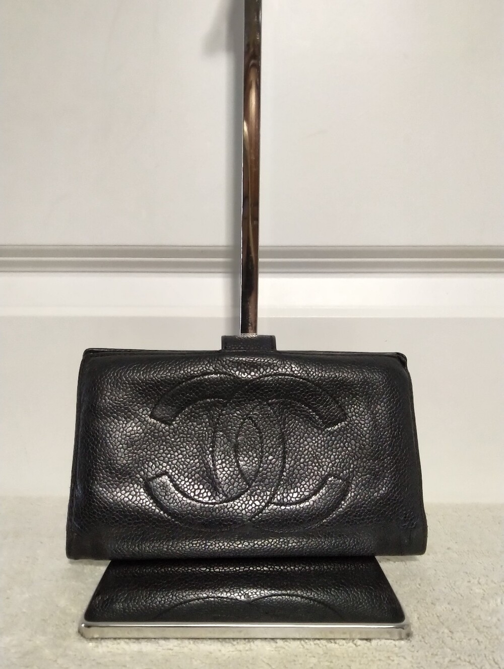 Authentic Chanel Black Caviar Leather Long Wallet